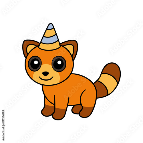 Cartoon Coati Pup Vector Illustration Wearing a Party Hat