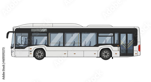 White City Bus in Side View Isolated on White Background