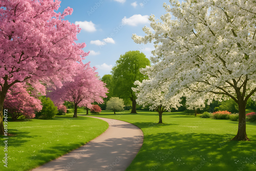 Naklejka premium spring in the park with beautiful flowers