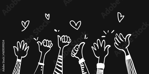 doodle hands up, Hands clapping with love. applause gestures. congratulation business. vector illustration