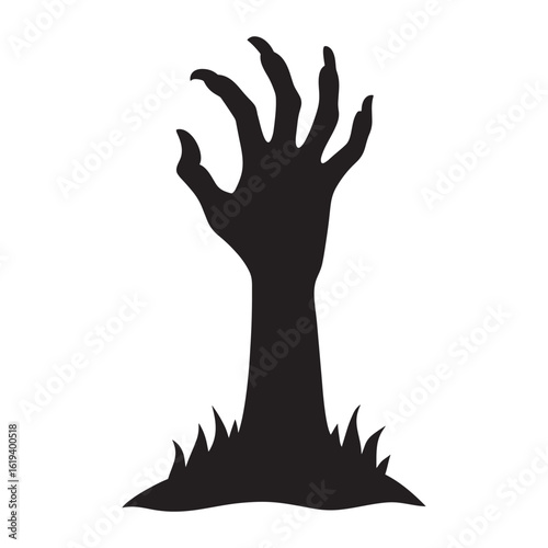 Silhouette of a zombie hand rising from the ground