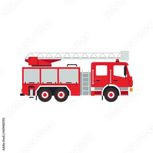 Vibrant Red Fire Engine Truck with Extended Ladder Illustration