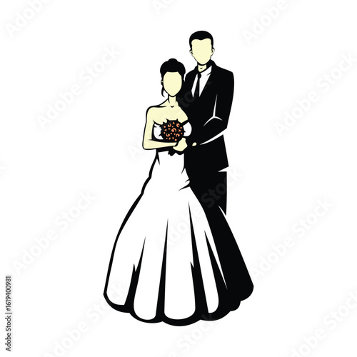 Wedding couple silhouette poses bride and groom