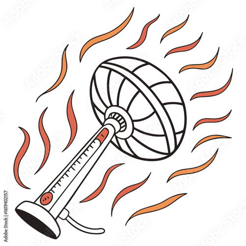 Stylized illustration of a fan with heat waves emanating from it symbolizing warmth or overheating