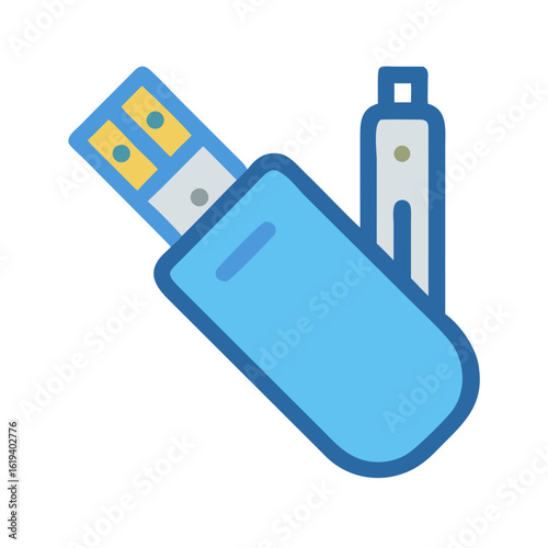 Portable pocketknife design with USB drive and lighter elements