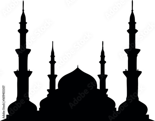 mosque silhouette vector, islamic mosque black vector, mosque symbol