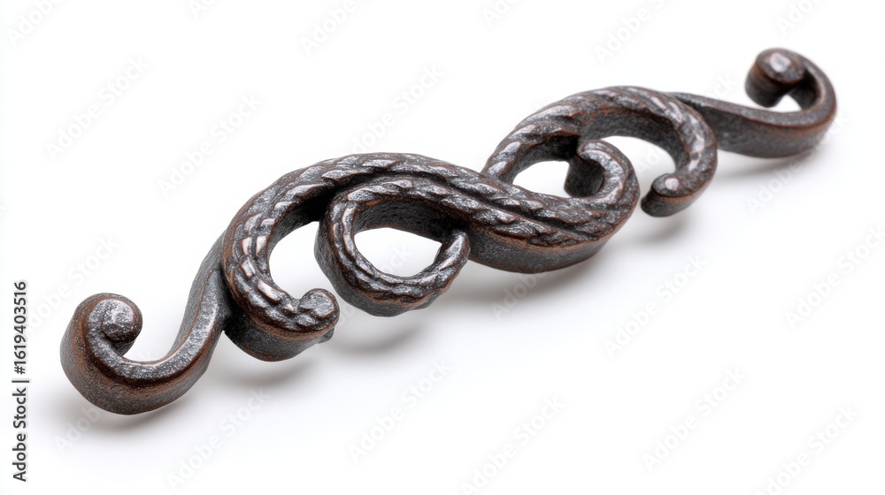 Obraz premium Hand-forged metal decorative piece isolated on white background, showcasing artisanal metalwork 