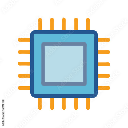Stylized computer chip icon with multiple pin connectors image