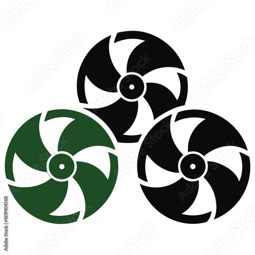 3 air cooler fan vector icon on white background.