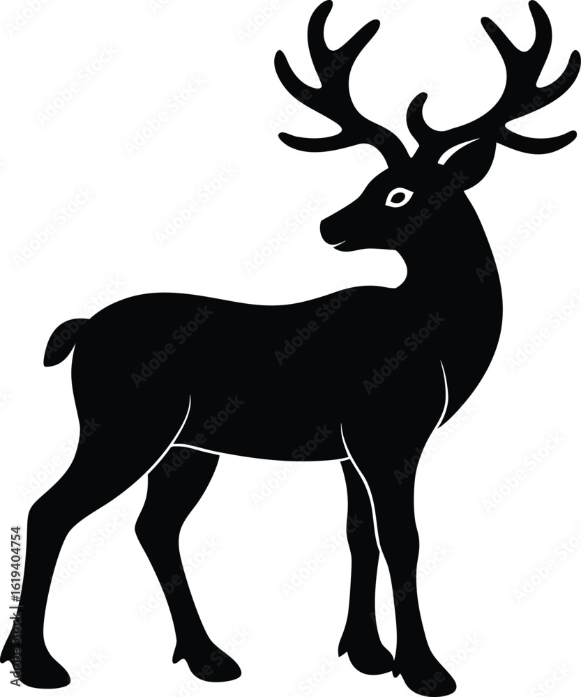 Fototapeta premium Reindeer Looking Back Vector Silhouette