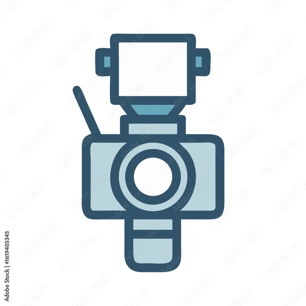 Fototapeta premium Stylized video camera icon with light blue color palette