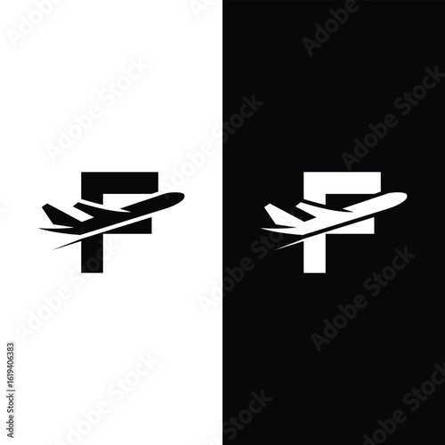 Letter f travel logo design with airplane symbol vector design template