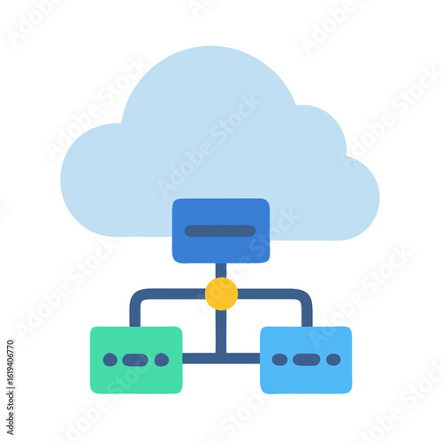 Flat graphic of cloud computing network with server boxes