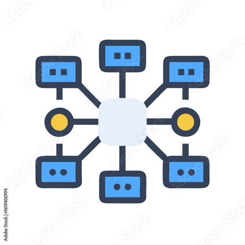 Flat vector illustration of interconnected data network diagram