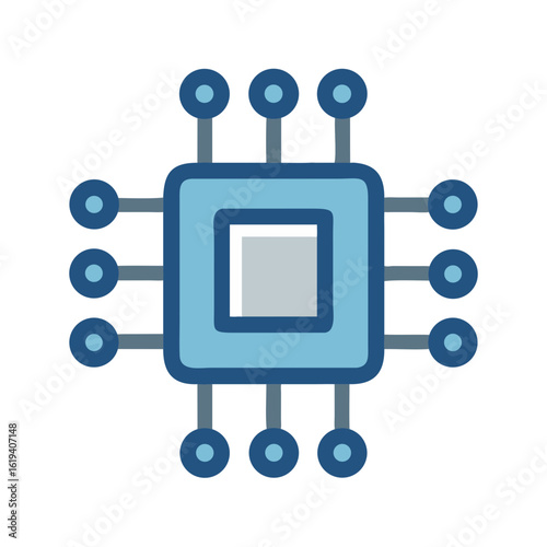 Stylized CPU microchip on black background for tech concepts