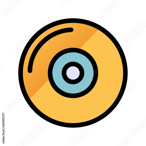 Stylized computer disc illustration on black background with clean lines