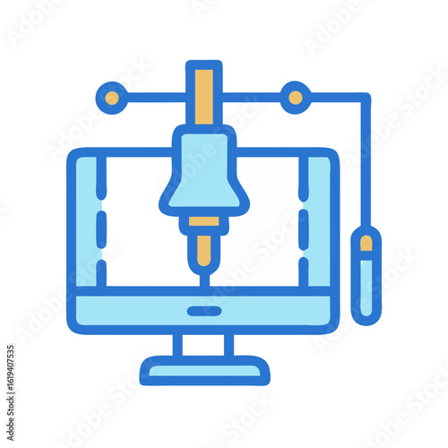 Stylized vector illustration of automated computer-aided design process