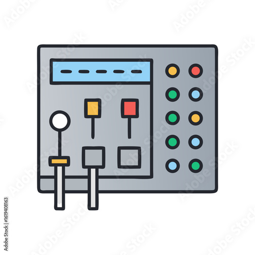 Colorful console panel with buttons and levers illustration
