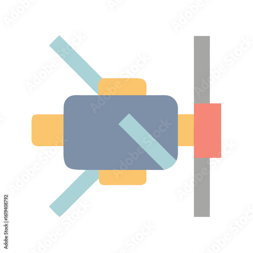 Flat vector illustration of satellite communication antenna dish orbiting