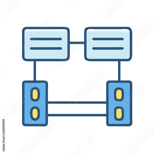 Conceptual block chain diagram in light blue and dark blue