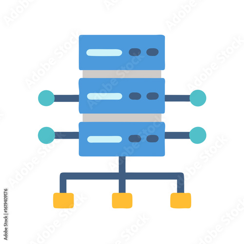 Server Rack Connection Icon with blue and yellow components