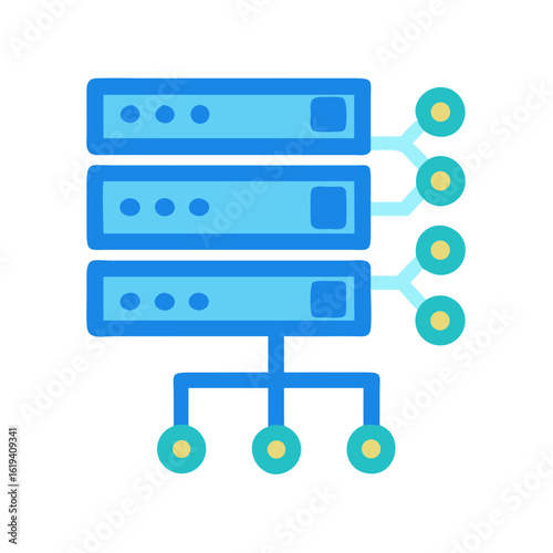 Network Server System Connection Illustration with Flat Design Style