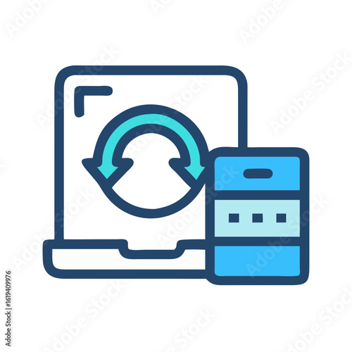 Laptop and phone data synchronization graphic for website usage