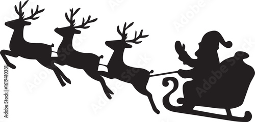 Santa Claus sleigh reindeer silhouette christmas winter