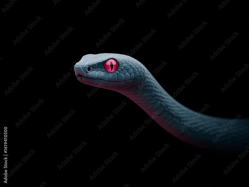 Fototapeta premium Snake Head with Intense Red Eyes Emerging From the Darkness