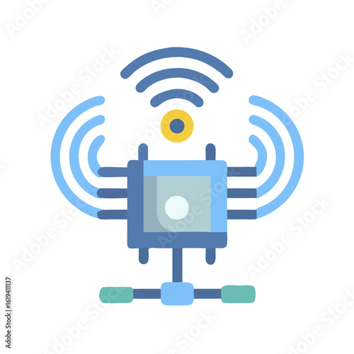 Stylized microchip with wireless connectivity on black background design