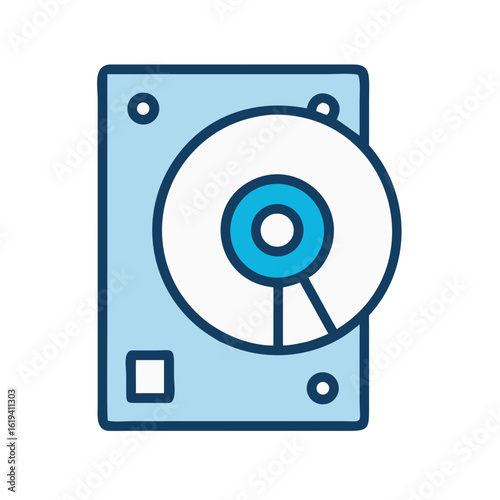 Illustration of a retro hard drive with magnetic disc