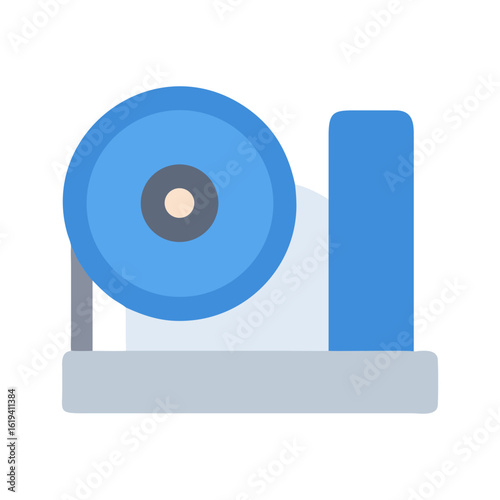 Blue tape dispenser on black background minimalist flat design
