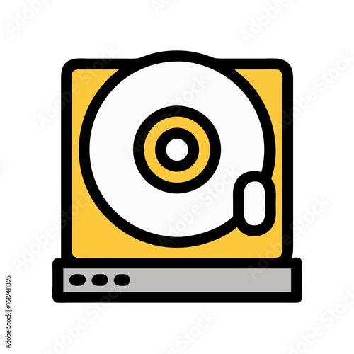 Isolated yellow turntable illustration against a stark black background