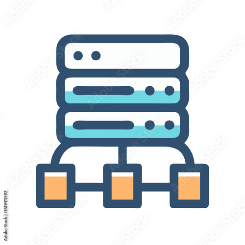 Stylized flat design of a server network architecture