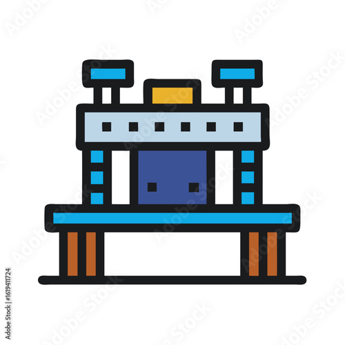 Stylized hydraulic press machine illustration for industrial applications