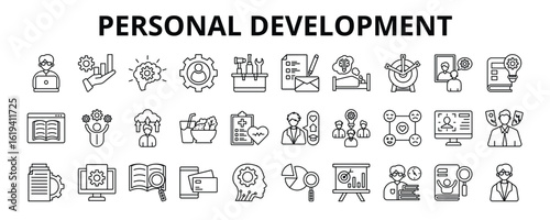 30 Personal Development Line Icons Vector - development, improvement, potential, capability, learning, strategy, skill 