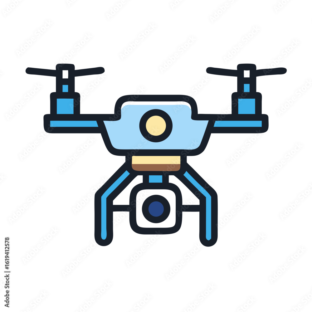 Naklejka premium Blue drone icon against a black background illustration