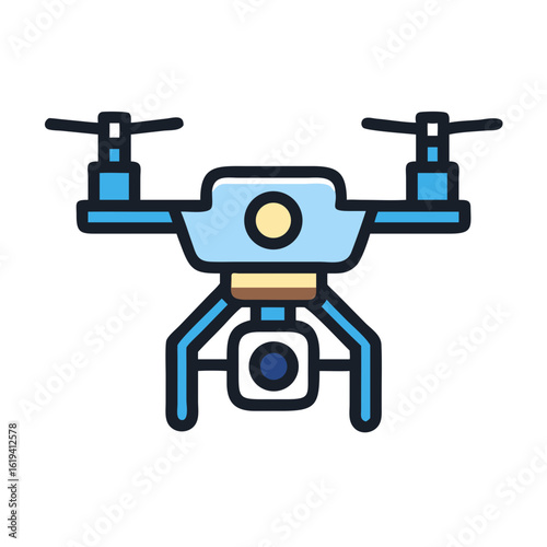 Blue drone icon against a black background illustration