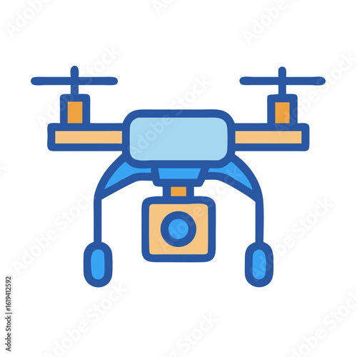 Isolated drone illustration on black background with camera attached