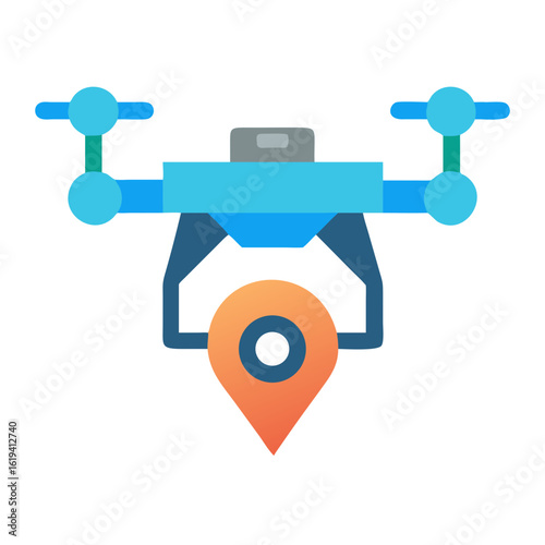 Flat vector drone with location pin over black backdrop