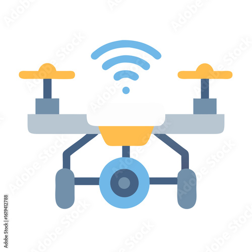 Stylized drone with wireless connection shown in flat design