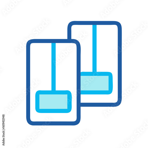 Two stylized document icons with blue outline and accents