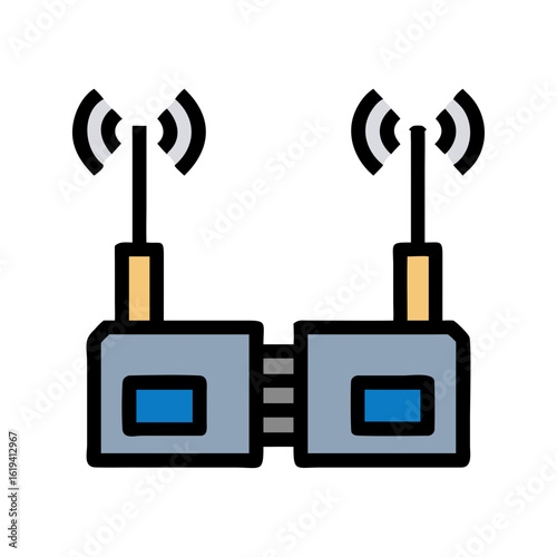 Two wireless router icons emitting radio signal in vector