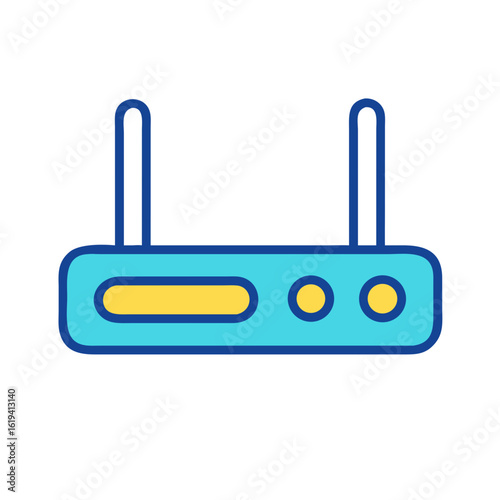 A blue WiFi router with two antennas graphic design