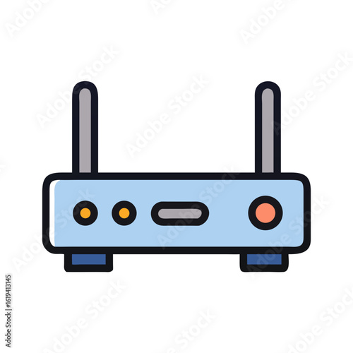 Stylized router illustration with antennas against a black background