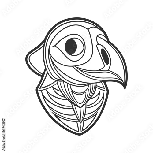 puffin  skeleton black head silhouette vector 