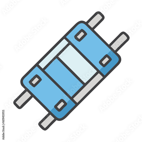 Simple blue medical stretcher illustration against a black background
