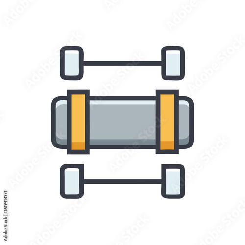 Cartoon schematic showing container fastened with straps for shipping