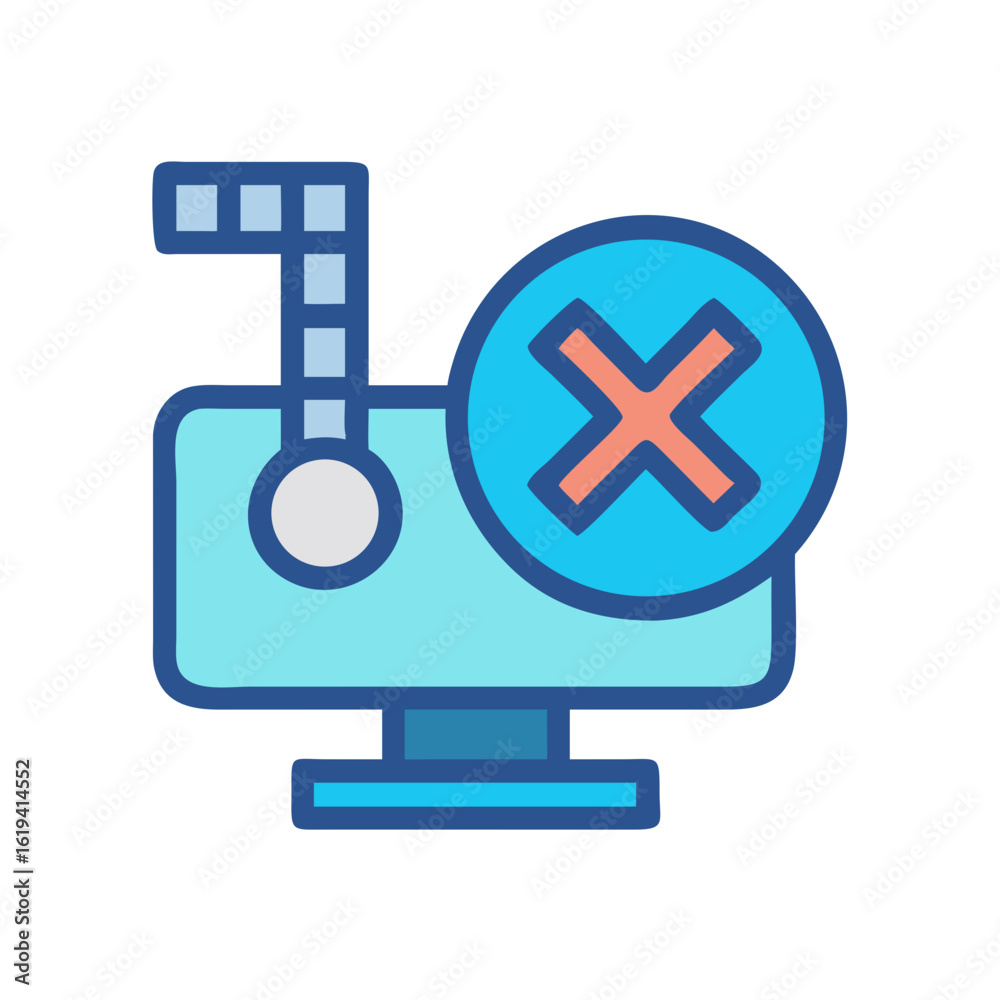Fototapeta premium Cartoon computer icon with error symbol against black background