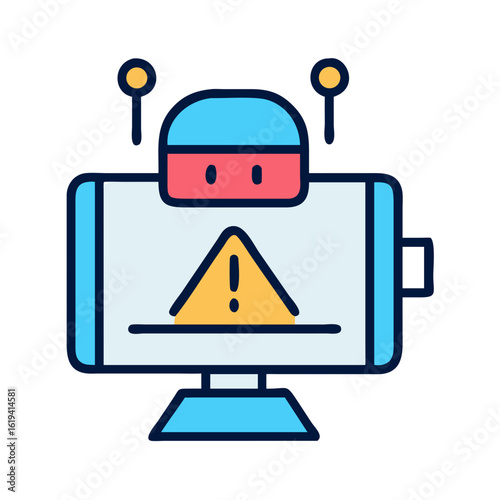 Robot malfunctioning with error alert warning message on screen